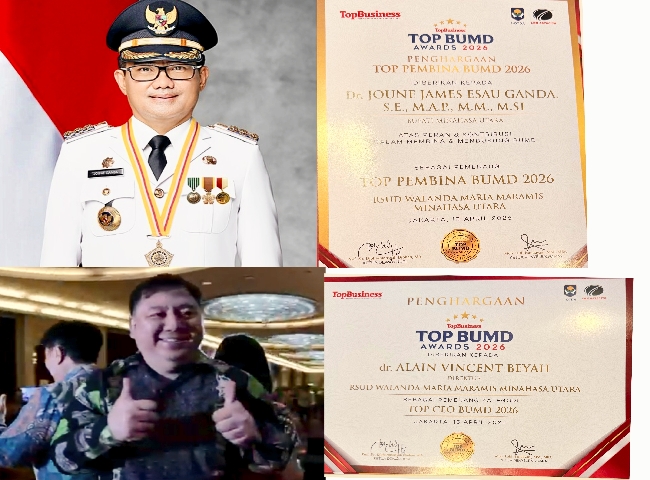 Bupati Minut Dr.Joune J.E Ganda Dapat Penghargaan Top Pembina BUMD 2026, RSUD MWM Ukir Prestasi Gemilang