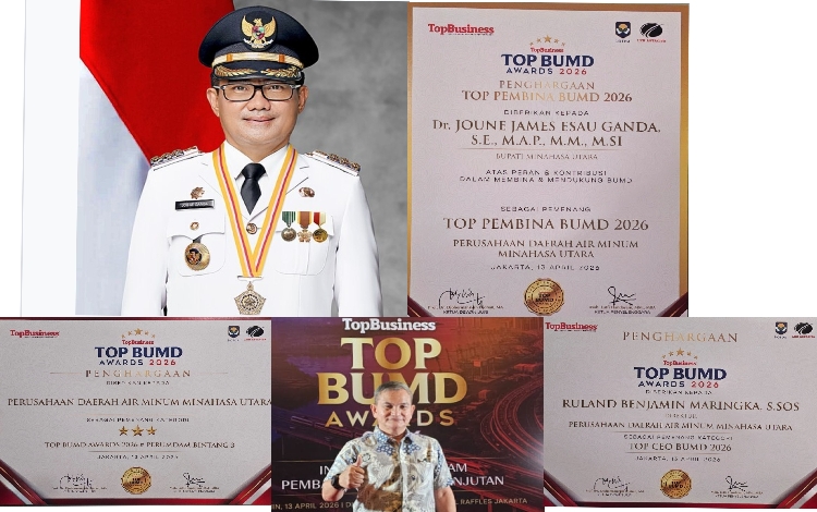 PDAM Minut Raih Prestasi Gemilang, Dr.Joune J.E Ganda Terima Penghargaan Top Pembina BUMD 2026